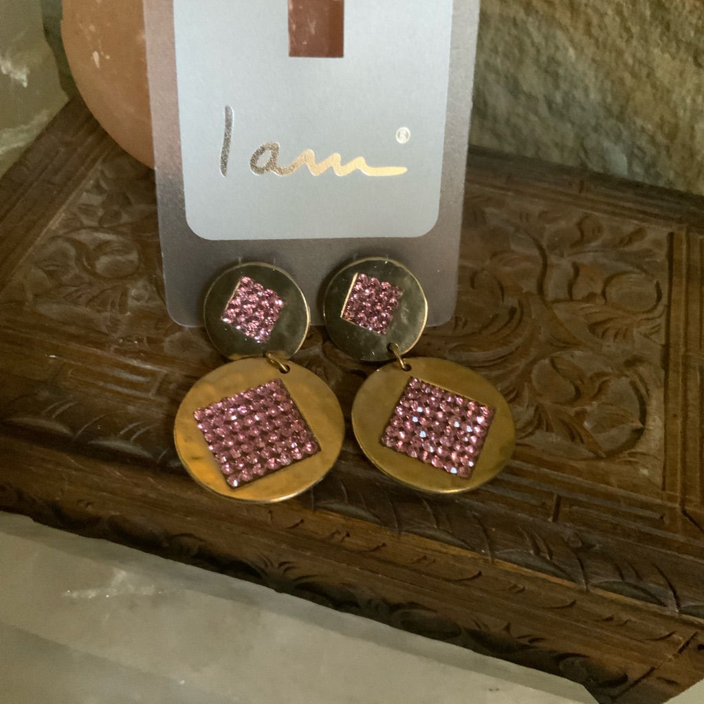 Gold Pink Pave Gemstone Earrings 14$